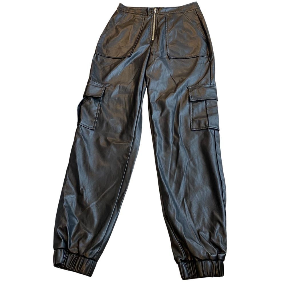 Blue Blush Women’s M High Waist Vegan Leather Jogger Pants Black Party Baddie‎ - Picture 2 of 11